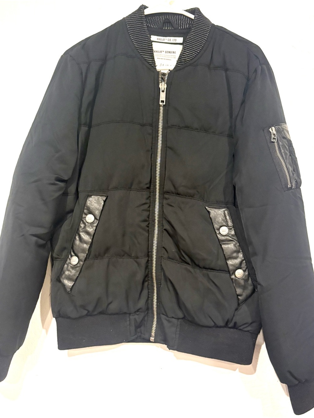 Khujo Mitch Men’s Black Padded Bomber Jacket Size S German Streetwear